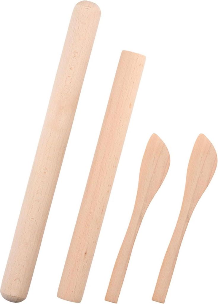 Holz-Teigrollen - 25+30 cm Buchenholz - Professionell massiv - Französische Knödel-Teigrolle - Inklusive 2 Holzlöffel - Antihaft-Spatel - Roller...