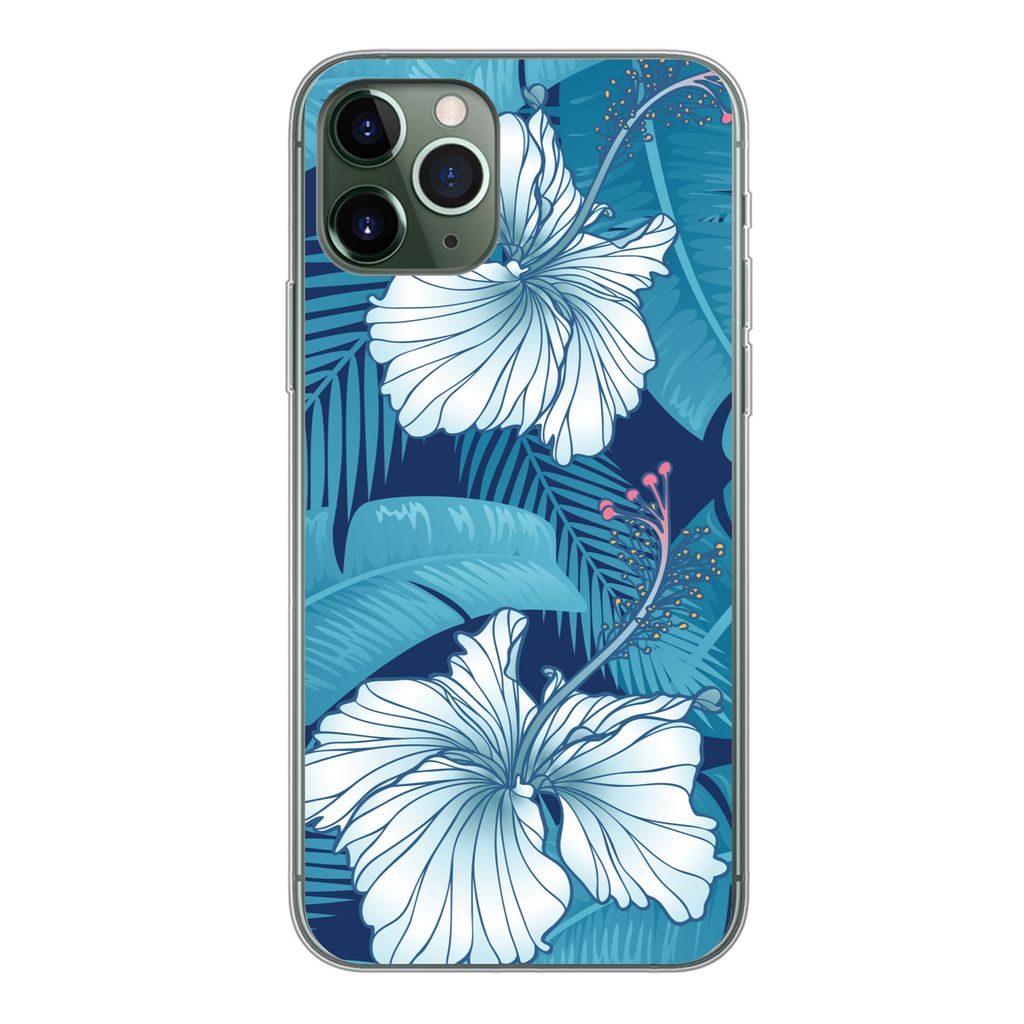 MuchoWow Handyhülle Schutzhülle Hülle für iPhone 11 Pro Tropisch - Blumen - Blau Silikon Softcase Handy Hülle - Handy