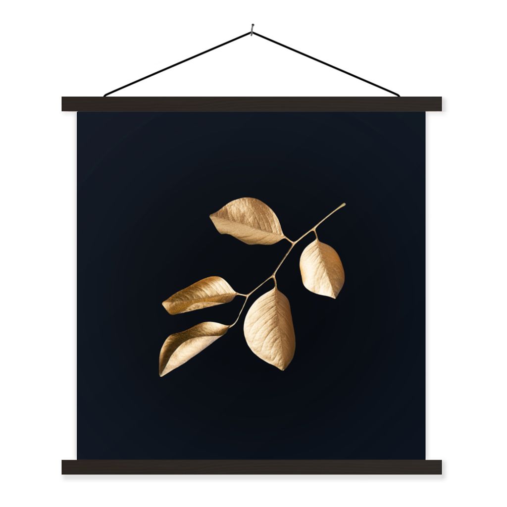 MuchoWow Textilposter Blätter - Zweig - Gold - Luxus 60x60 cm mit schwarzem Rahmen - Posteraufhänger