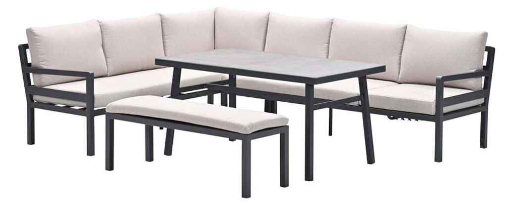 Garden Impressions Corsica Lounge-Dining Set - 4-teilig - links - carbon black - desert sand - slate grau keramisch Glass