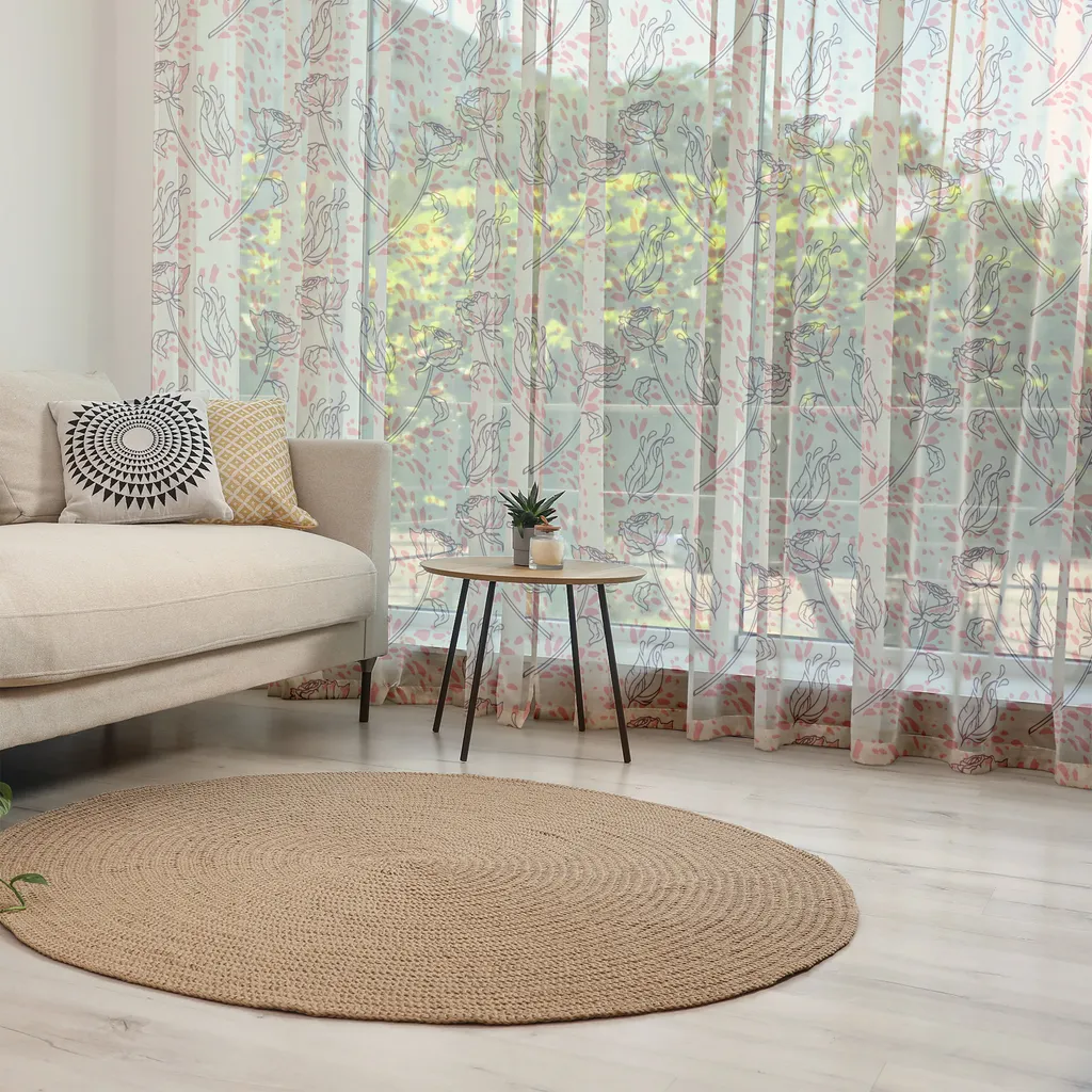 ABAKUHAUS Arazzo floreale, Romantici rami di rose Femminile con piume e spruzzi Girly Primavera, Soggiorno Camera da letto Tessuto da parete in raso setoso, 274 cm x 274 cm, Colori guscio d'uovo Prugna Arrossire - 4