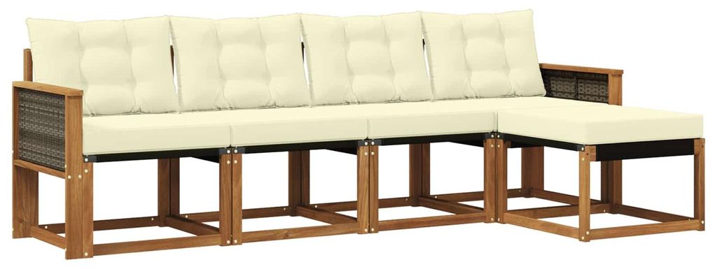 vidaXL Outdoor-Sofagarnitur mit Kissen 5 pcs Natur und Creme