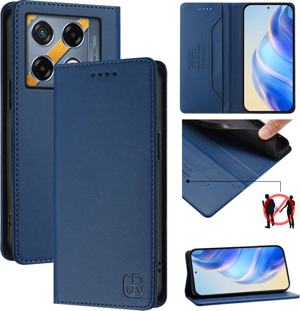 Lederhülle für Infinix GT 20 Pro 5G Hülle Flip Brieftasche Kartenfächern Ständer Schutzhülle Blau