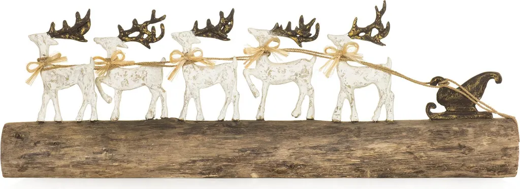 Figurine renne Noël artisanale en bois manguier et métal noir de 76 cm