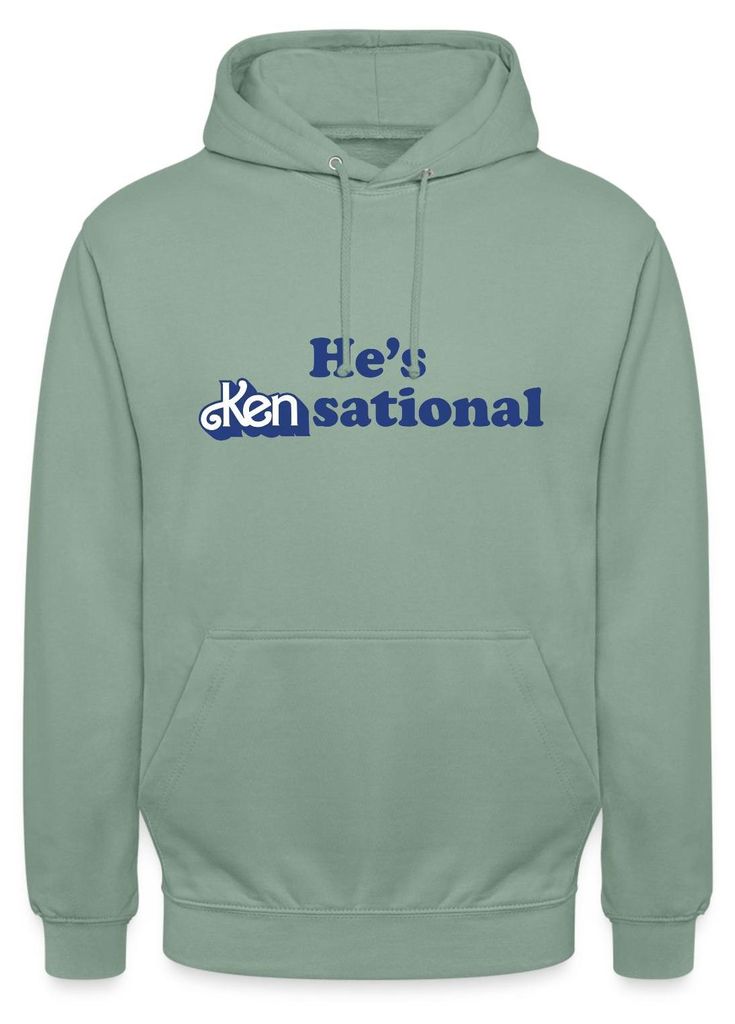 Spreadshirt Barbie Ken Design Lustiger Spruch He's Kensational Uni Hoodie, M, Graugrün