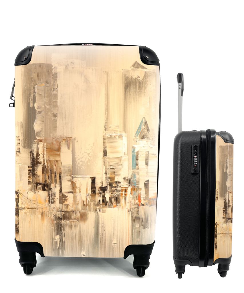 MuchoWow Koffer Handgepäck Trolley Rollkoffer Kleine Reisekoffer mit 4 Rollen - Gemälde - Öl - Abstrakt - Skyline - Cabin Size < 55x40x23 cm &...