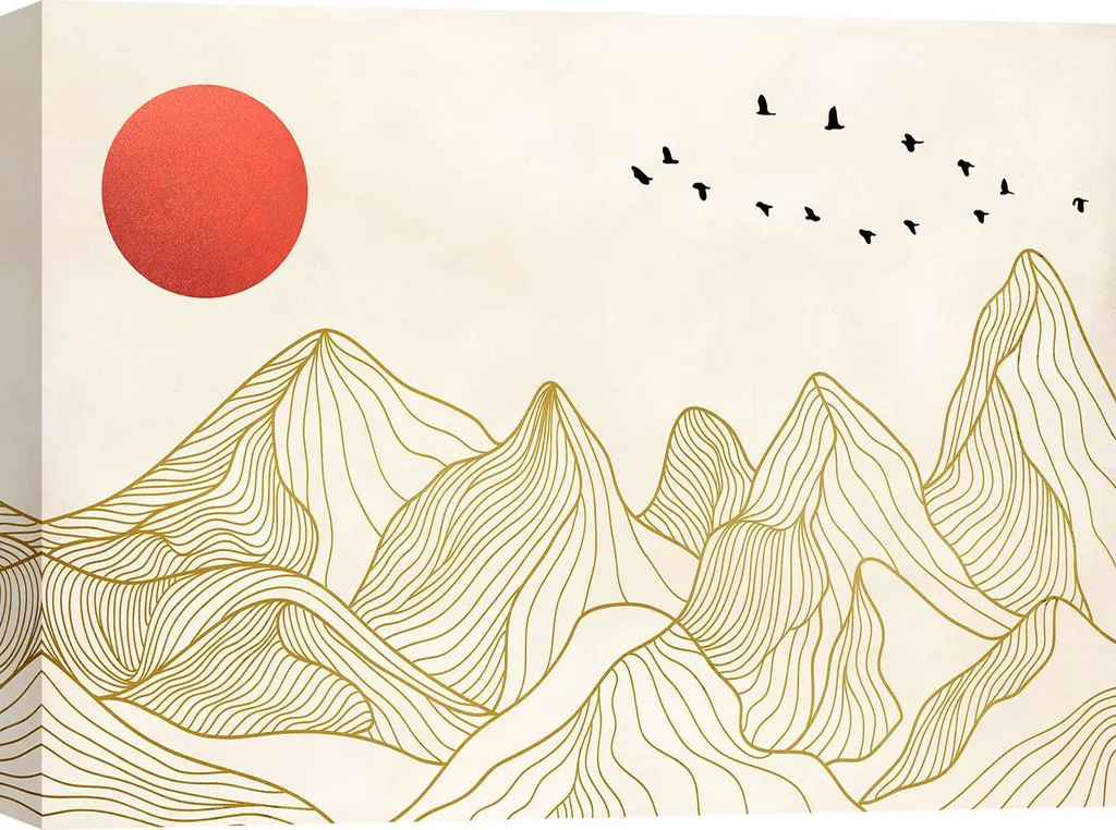 Toile Sayaka Miko Coucher de Soleil sur Montagnes - Décoration 80x60 cm