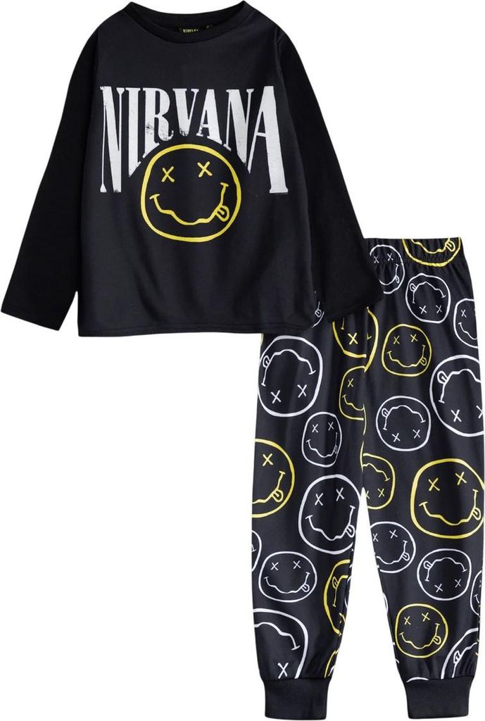 Nirvana - Schlafanzug mit langer Hose für Kinder, Langärmlig NS9809 (128) (Schwarz)