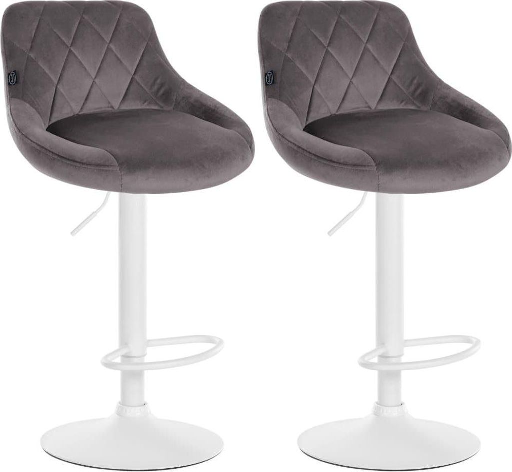 2-teiliges Set aus Samt-Barhockern – Barhocker – höhenverstellbar | Farbe: Grau | Grundfarbe: weiß