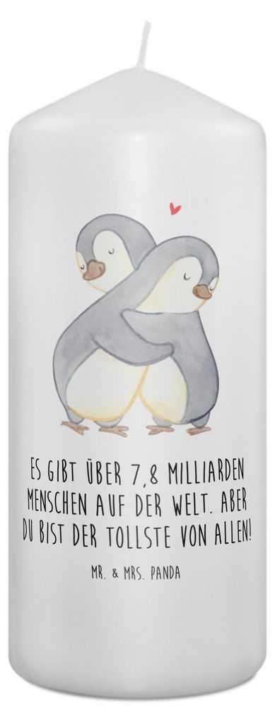 Mr. & Mrs. Panda Kerze Pinguine Kuscheln 19 x 8 cm - Weiß - Geschenk, Bedruckte, Wachskerze, für Frauen, Erinnerungskerze, Freundin, Hochzeitstag...