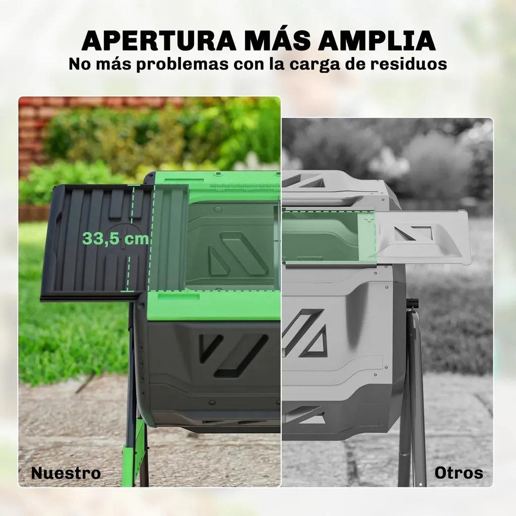 Compostier rotatif à double compartiment 200L sans BPA vert militaire - 6
