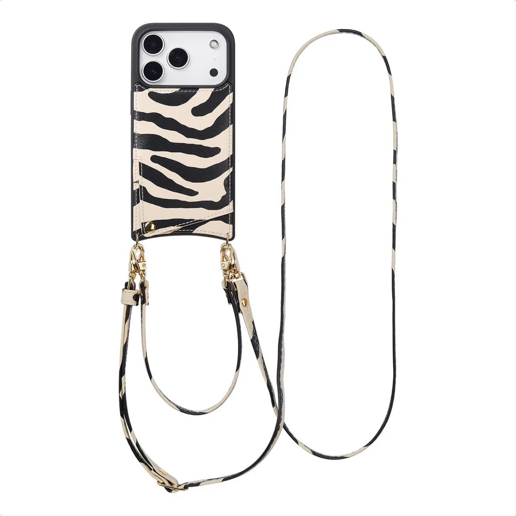 Cover iPhone 17 Pro con Laccio e Portafoglio Selencia Nova Zebra