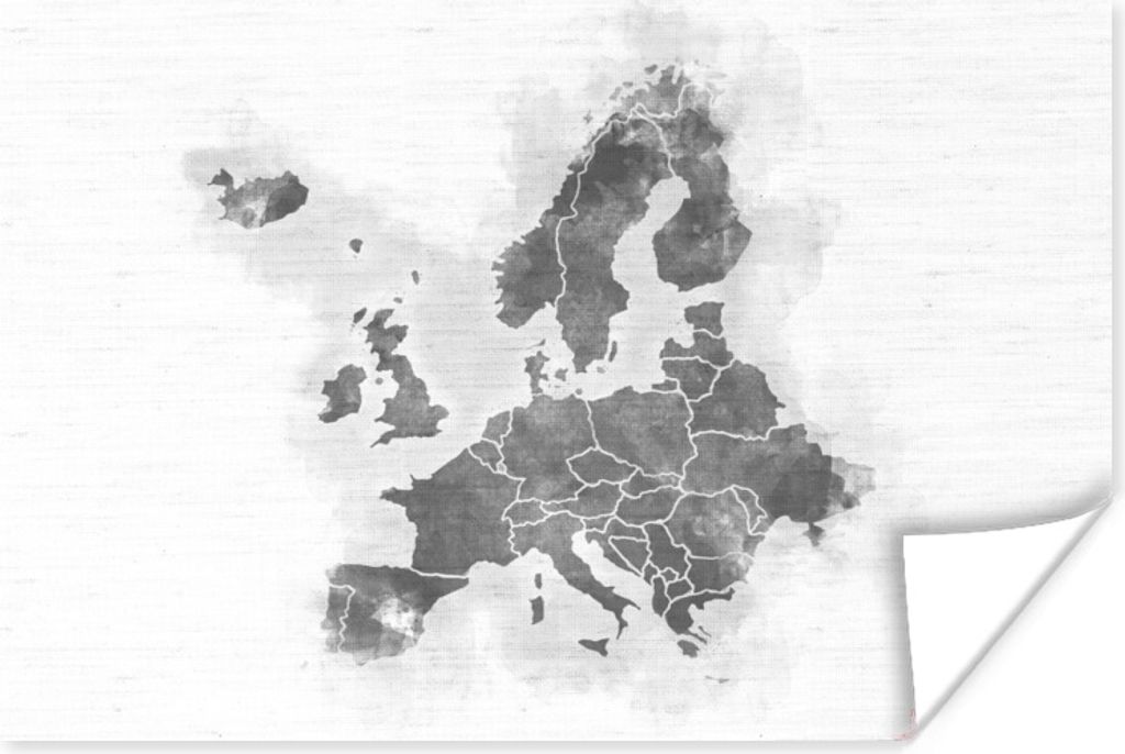 MuchoWow Poster Europakarte mit einem gewebten Muster auf dem Hintergrund - schwarz und weiß 90x60 cm - Schlafzimmer