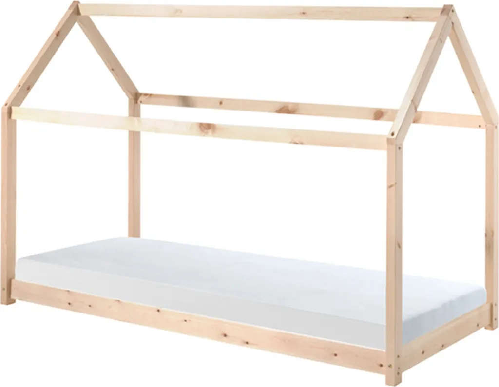 Lit Cabane Levi Naturel 90x200cm - Lit Enfant en Bois Type Tree House