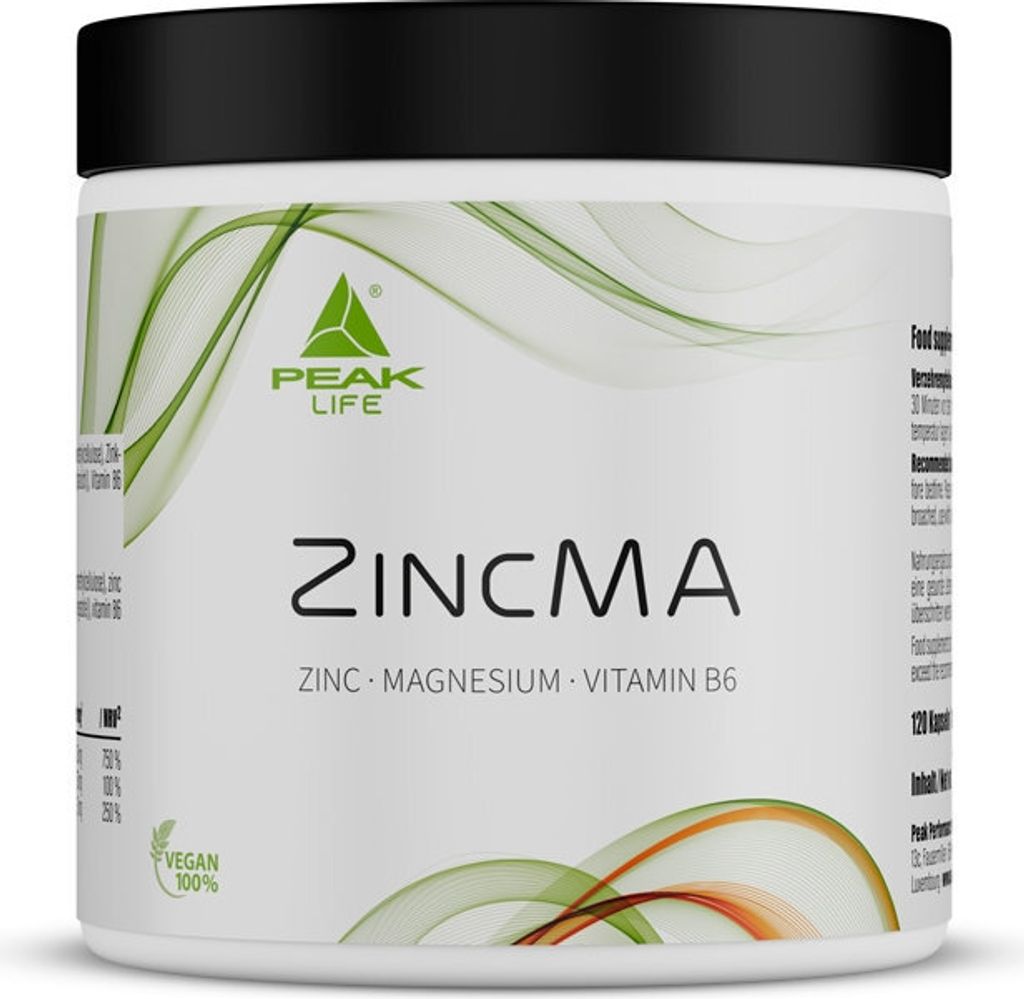 Peak Performance ZincMA 120 capsules / ZMA / Wirksame Mischung aus Zink, Magnesium und Vitamin B6 in Kapseln