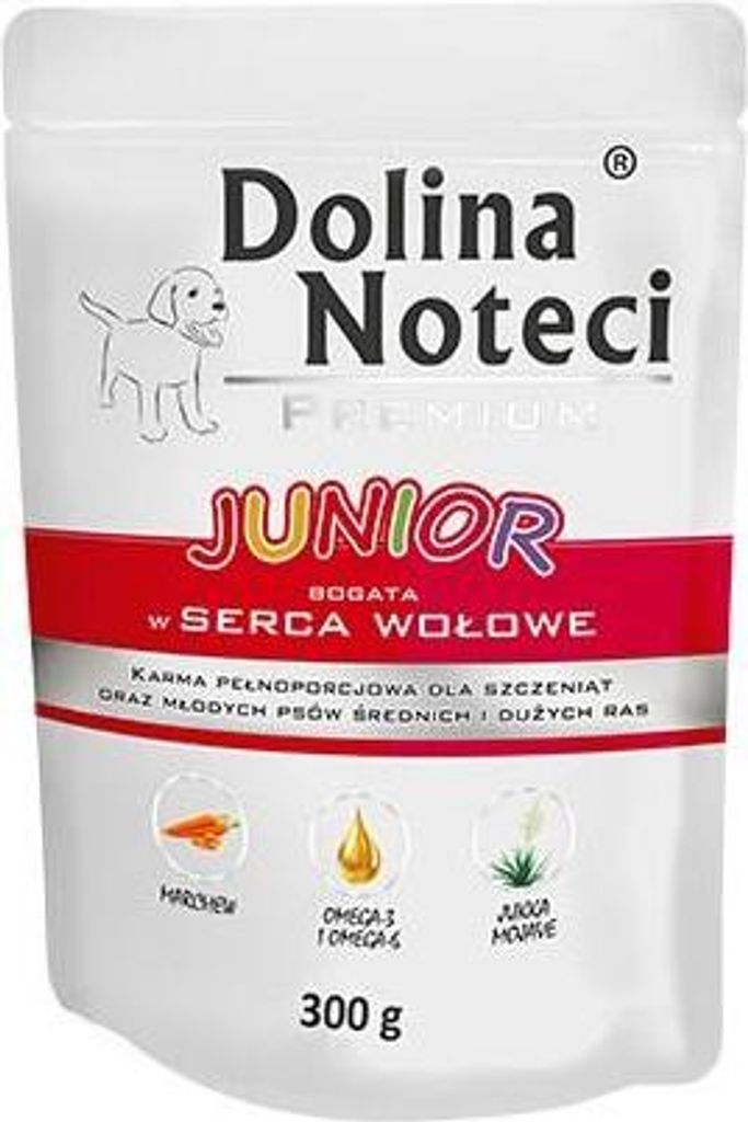 Dolina Noteci Junior Glutenfrei Premium Nassfutter für Mittelgroße und Große Rassen - Reich an Rinderherzen 300g (5-er pack)