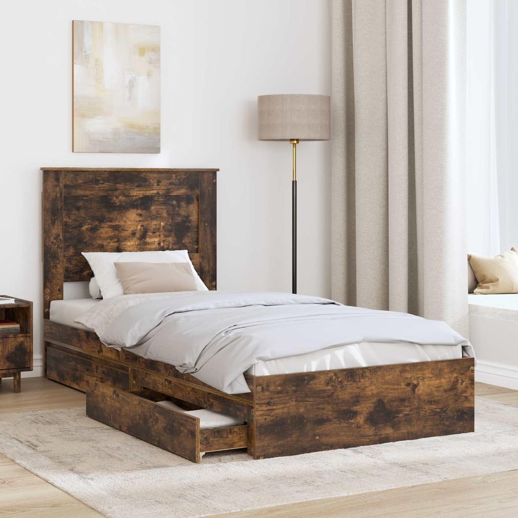“2026 Modern“ Aufbewahrungsbett Geräucherte Eiche 100 x 200cm Holzwerkstoff - Designermöbel 651030 - Klassische BettenJugendbett Tagesbett