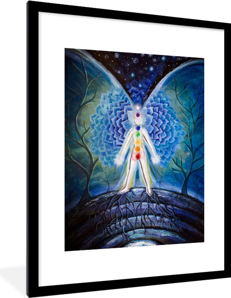MuchoWow MuchoWow Gerahmtes Poster Illustration mit der Energie der sieben Chakren 60x80 cm - Poster mit zchwarzem Bilderrahmen - Wohnzimmer - ...