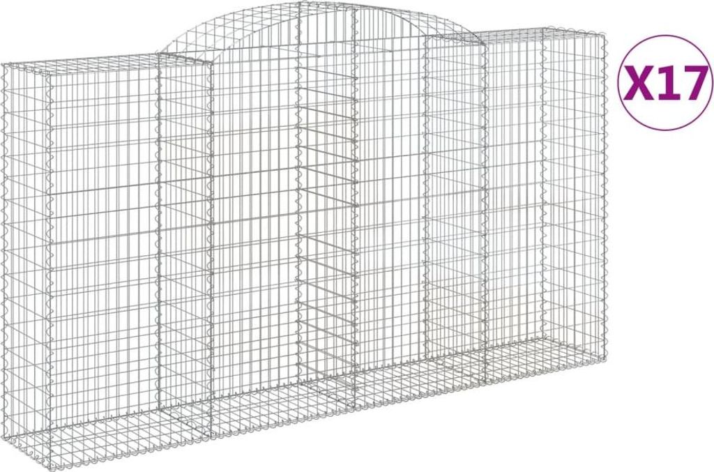 vidaXL Gabionen mit Hochbogen 17 Stk 300x50x160/180cm Verzinktes Eisen