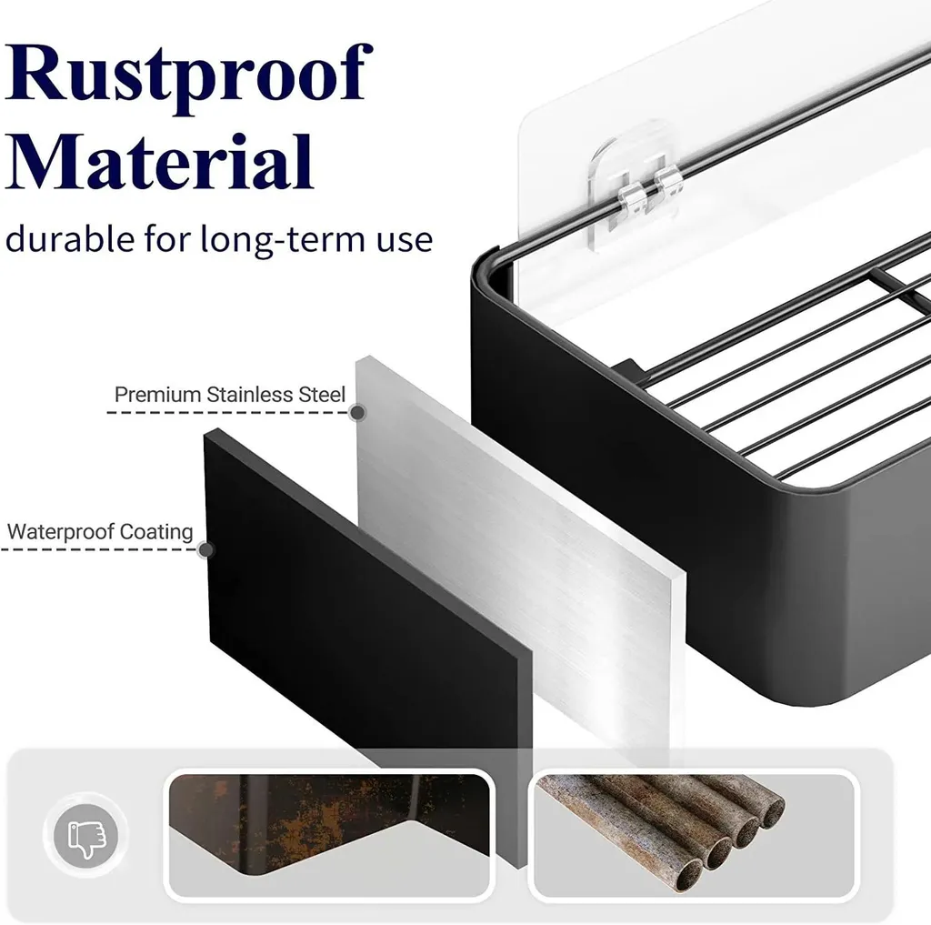 Panier de douche inox anti-rouille sans perçage à évacuation rapide - 3