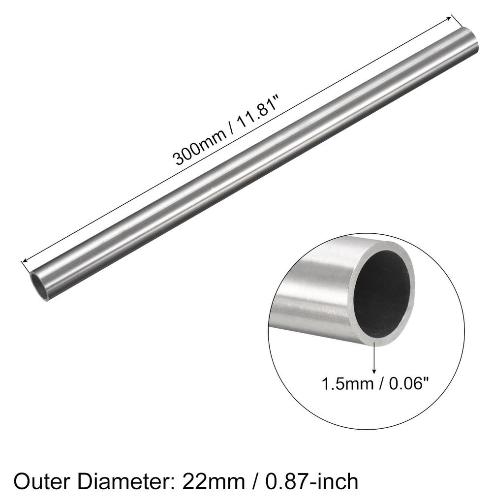 304 Edelstahl Rohr 22mm Au?endurchmesser, Runde Nahtlose Edelstahlrohr 1.5mm Wandst?rke, Edelstahl Gerade Rundrohr 300mm L?nge, Silber Metallrohr f...
