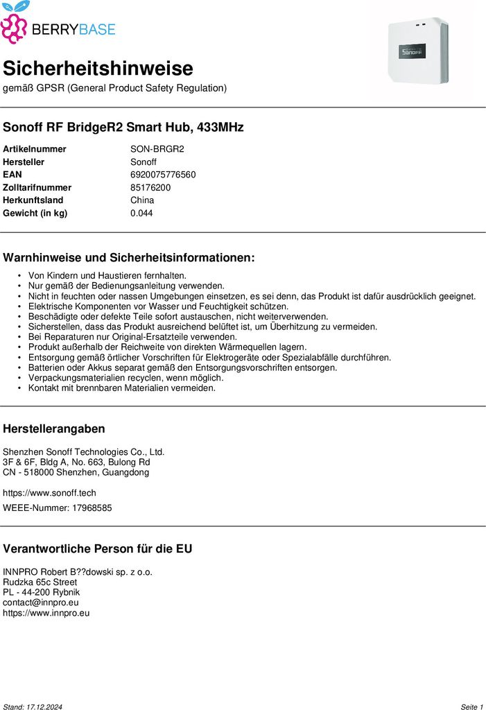 Sonoff RF Bridge 433 MHz RF-WiFi most/brána (kompatibilný s Obrázok produktu 24