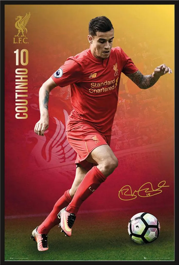 Affiche Liverpool Coutinho 16/17 avec cadre Shinsuke Maxi noir 61x91,5 cm