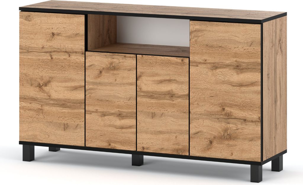 Skandinavische Kommode Sideboard Holz 140x80x35 für Wohnzimmer, Flur oder als Kommode Schlafzimmer - Minimalistisches Design - Qualität Wotan Eiche