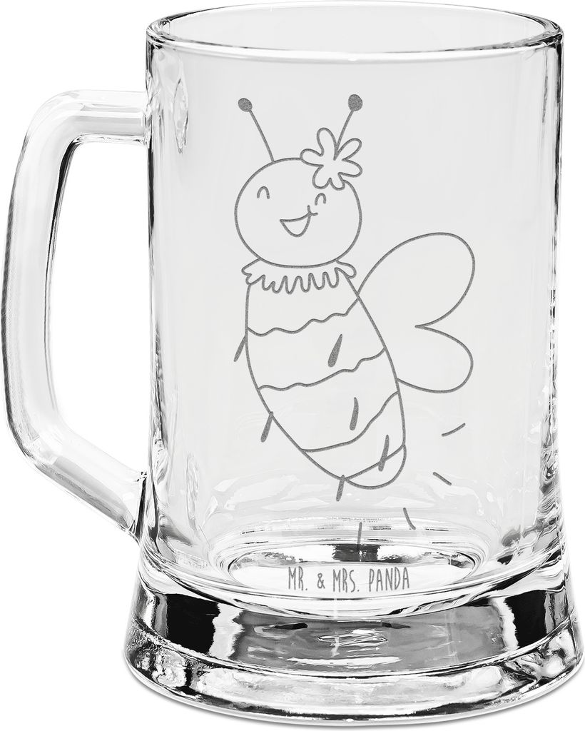 Mr. & Mrs. Panda Krug Biene Blume - Transparent - Geschenk, Glaskrug, Gravur Bierkrug, Humpen, Seidel, Mit