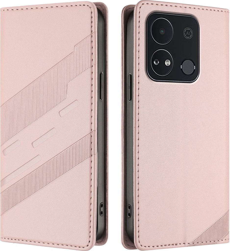 Hülle für itel A04, Kunstleder Brieftaschen Handyhülle mit Kartenfach und Standfunktion Pink
