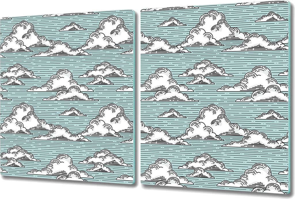 Glas Schneidebrett Herdabdeckplatten Schneideplatten - 2x 40x52 cm - Wolken weiß blau