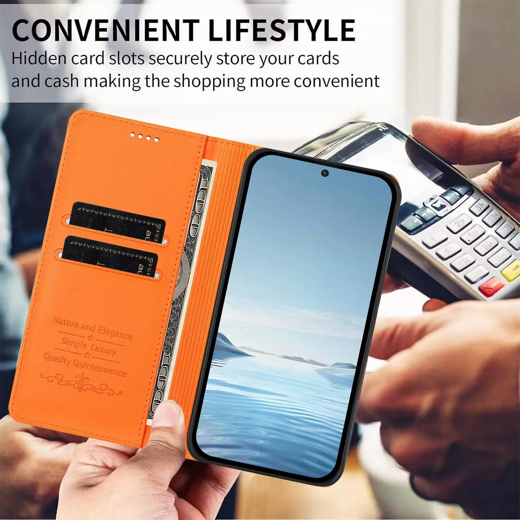 GOGME Cover Motorola Moto Edge 50 Neo - Custodia In Similpelle Arancione Con Protezione Fotocamera