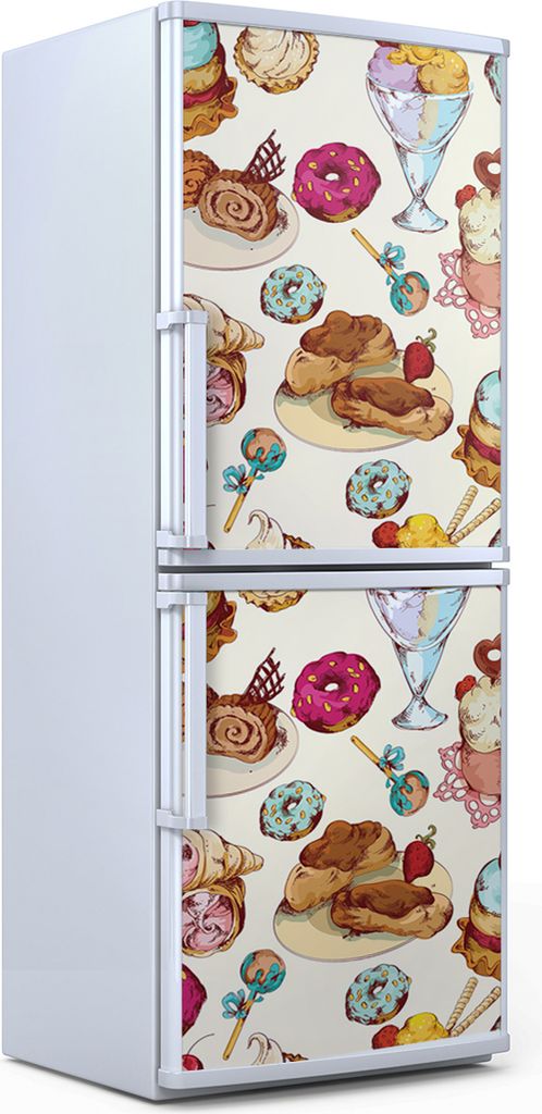 Kühlschrankdekoration 60x180 cm Aufkleber auf dem Kühlschrank - Süßigkeiten Bäckerei Gebäck