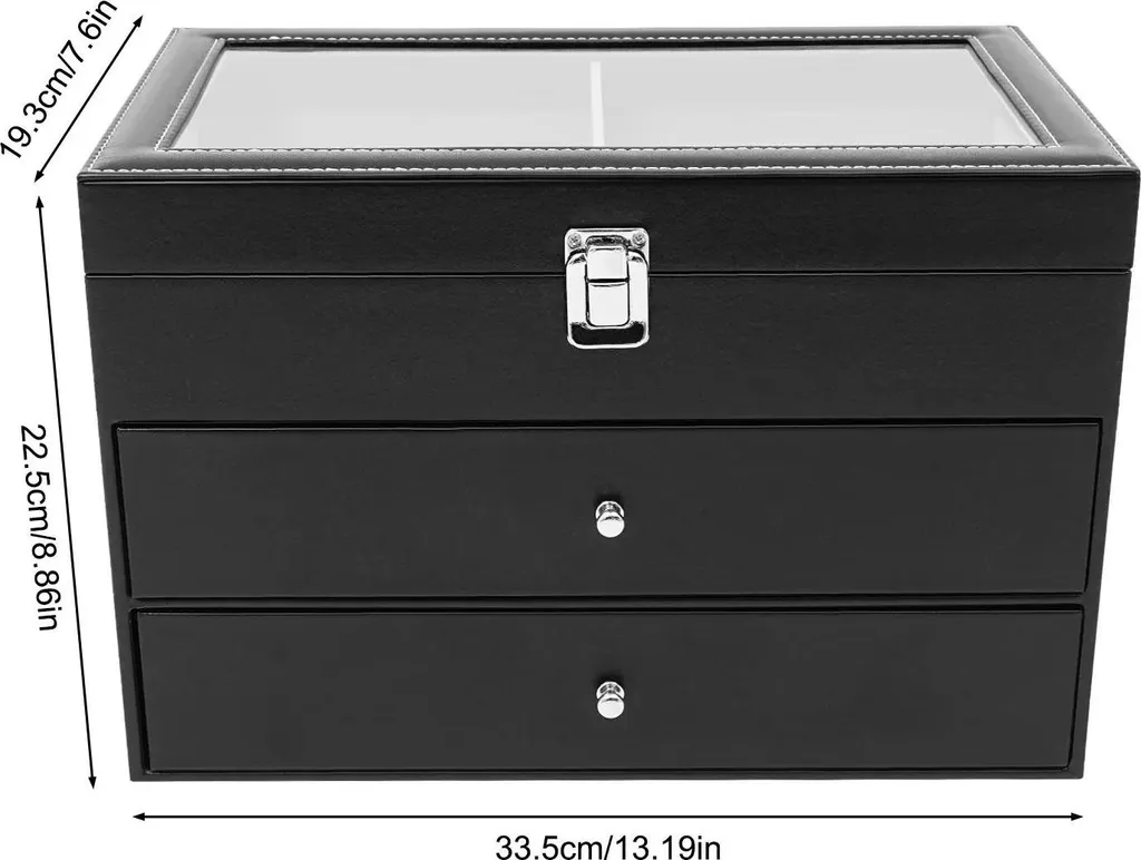 Coffret Lunettes 24 Compartiments 3 Étages Bois Noir - Rangement Top - 2