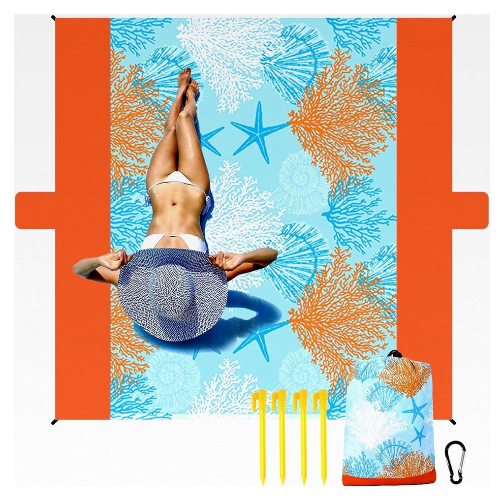 200 x 210 cm Stranddecke sanddicht, extra große Picknickdecke mit 2 Taschen, wasserdichte und leichte Matte für Camping, Wandern und Strandreisen...