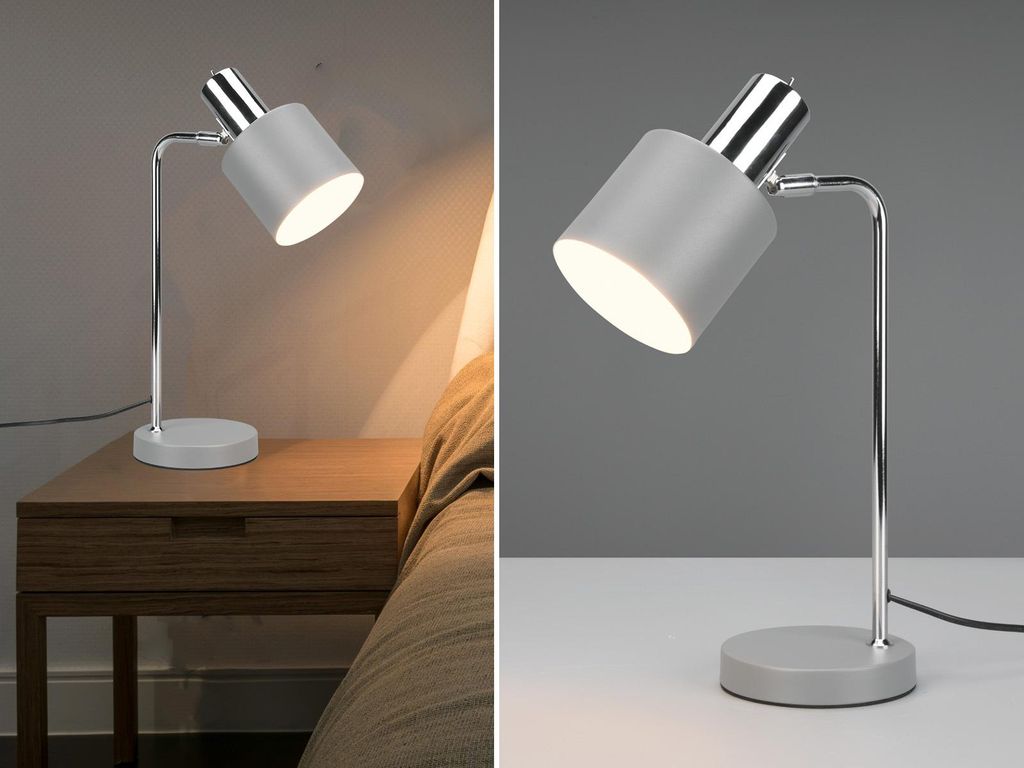 ADAM Tischlampe 40cm Grau matt Chrom glänzend