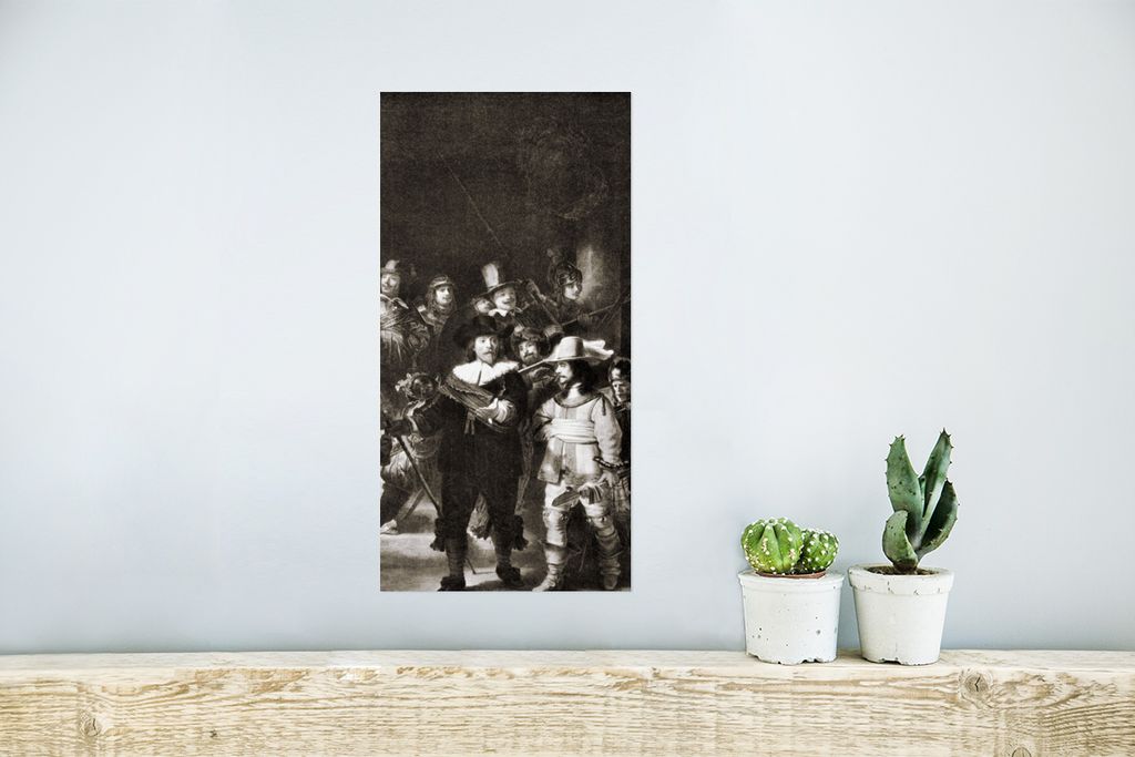 Poster - Die Nachtwache in Schwarz und Weiß - Rembrandt van Rijn - 20x40 cm