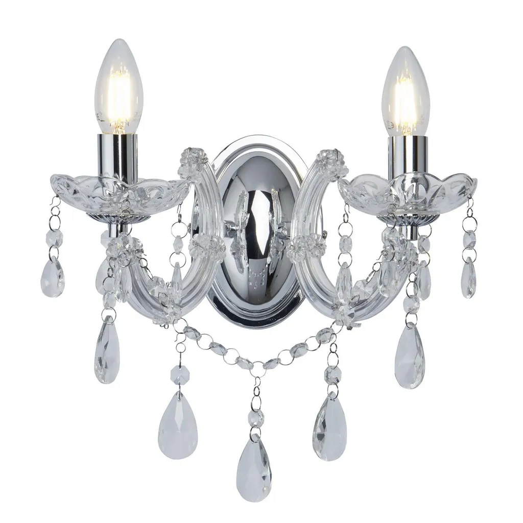 Marie Therese Applique Design Classico 2 Luci E14 Cromo Cristallo