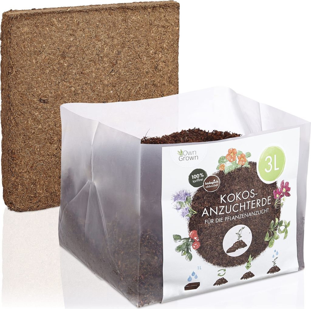 Kokos Anzuchterde mit Nährstoffen: 3L Premium Anzuchterde torffrei – Kokoserde gepresst als praktische Quellerde – Kokos Blumenerde Zimmerpfla...