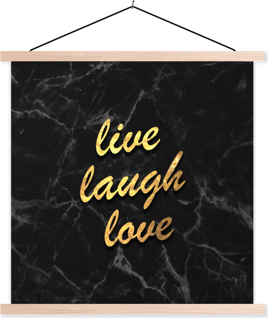 MuchoWow Textilposter Zitat - Liebe - Marmor - Gold 120x120 cm mit holzfarbenen Rahmen - Textil-Poster