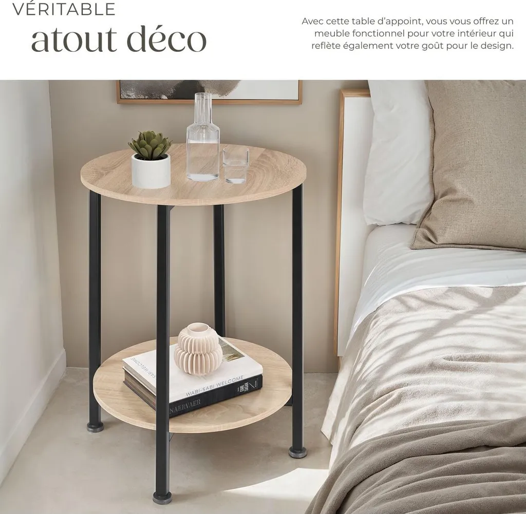 Table d'Appoint Industrielle Chêne Sonoma BALLINA - 45x64 cm Stable - 5