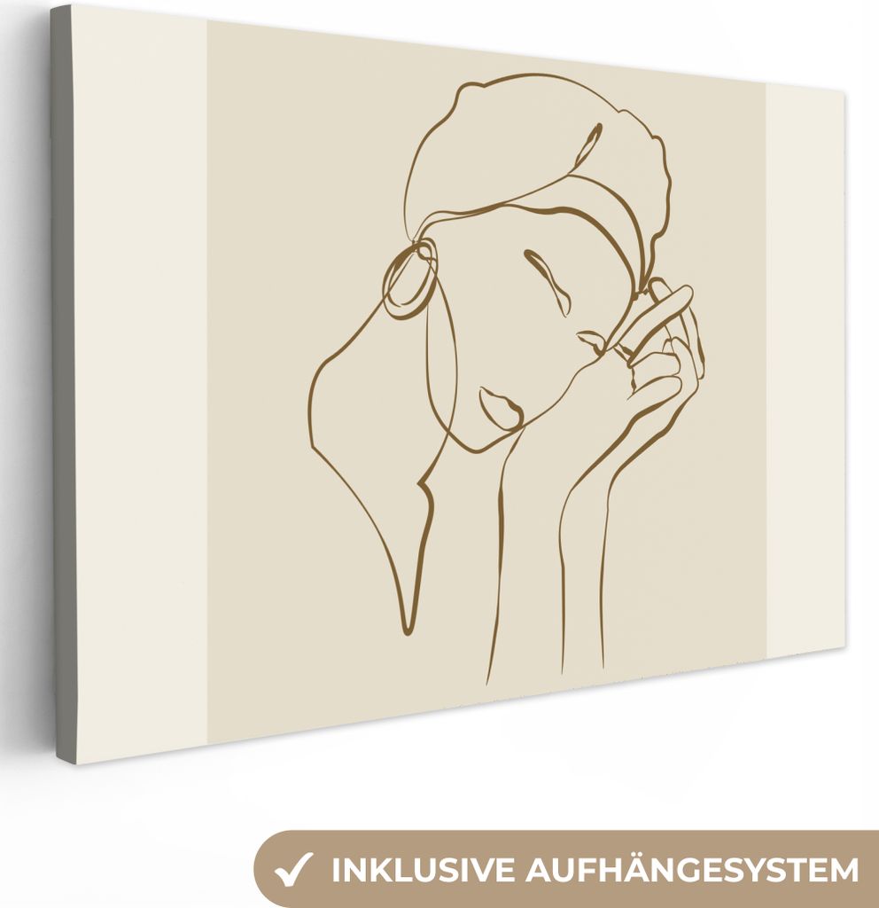 MuchoWow - Leinwandbilder - Frau - Linienkunst - Zitate - Text, Wandbild, Wanddeko Bilder Wohnzimmer, 30x20 cm