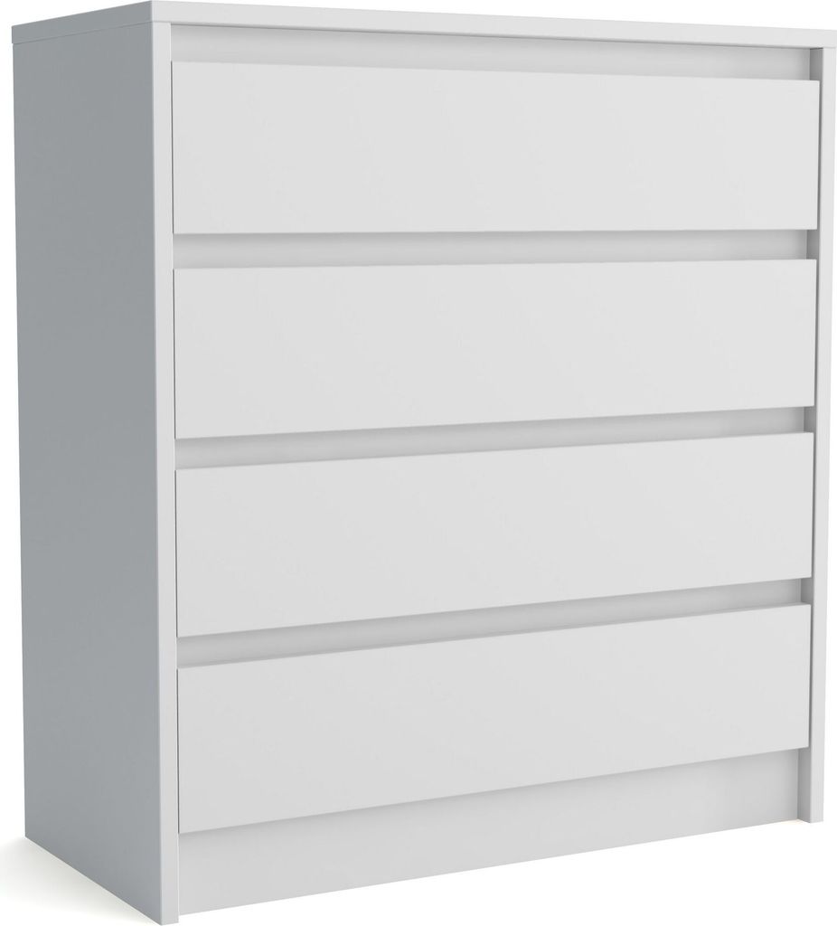 Masseno Kommode ASTORRE 75 cm Sideboard mit 4 Schubladen für Wohnzimmer Schlafzimmer Modern 75x35x82 cm Weiß / Weiß