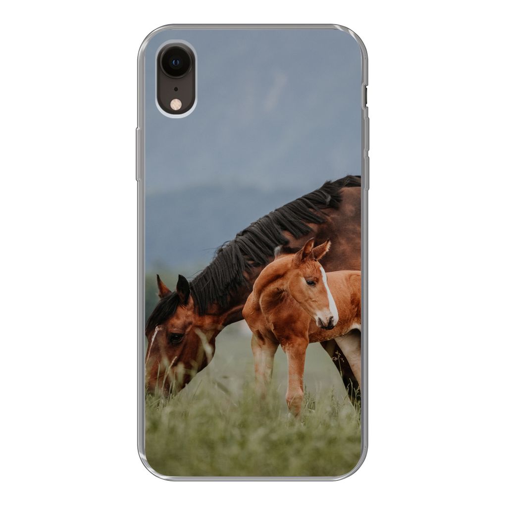 MuchoWow Handyhülle Schutzhülle Hülle für iPhone XR Pferde - Fohlen - Natur Silikon Softcase Handy Hülle - Schutzdeckel