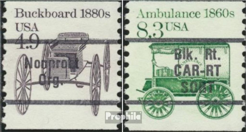 Briefmarken USA 1985 Mi 1758x V-1759x V (kompl.Ausg.) Vorausentwertung postfrisch Fahrzeuge