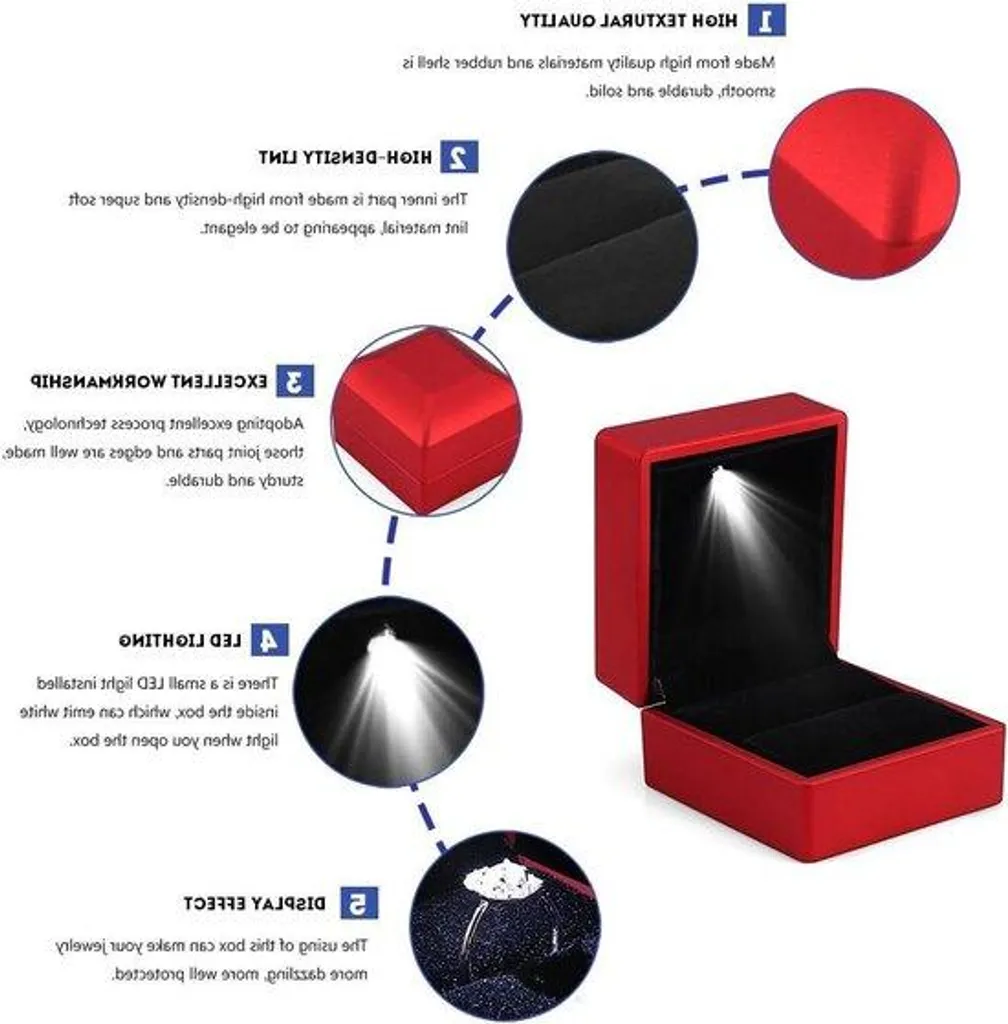 Écrin bague de fiançailles LED rouge boîtier velours luxe modèle M1