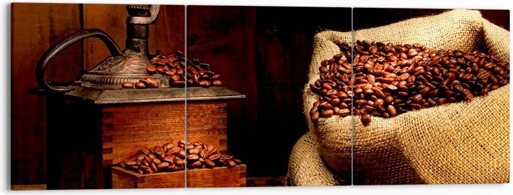 Bild auf Leinwand - Leinwandbild - Frühstück Schokolade Kaffee Bohnen - 150x50cm - Wand Bild - Wanddeko - Leinwanddruck - Bilder - Kunstdruck - L...