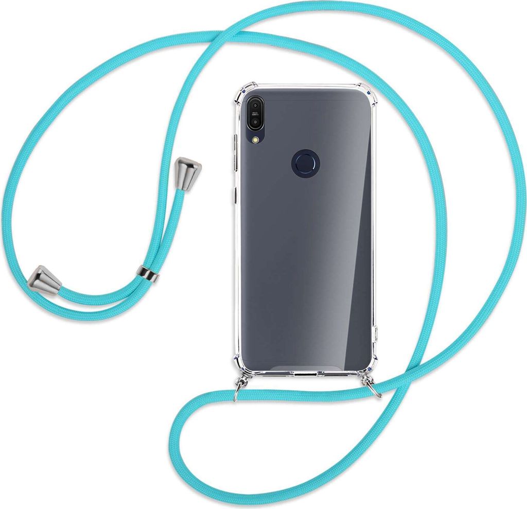 Handykette Backcover-Schutzhülle mit Band (Metall silberfarben) für Asus ZenFone Max Pro M1 - türkis