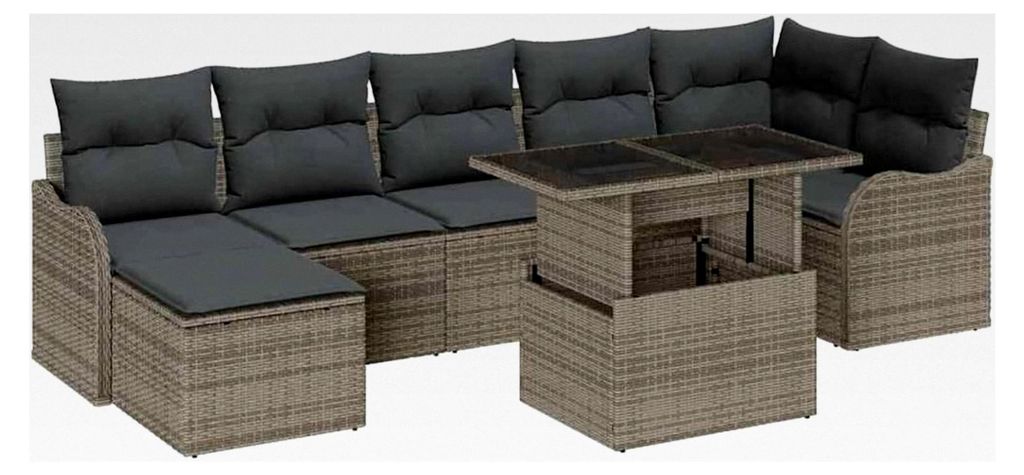 8-teiliges Garten-Sofa-Set mit Kissen in Grau aus Poly-Rattan