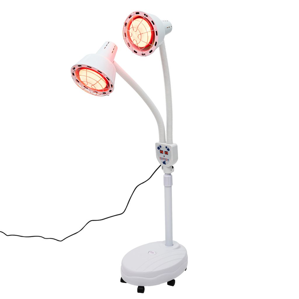 Doppelkopf Infrarotlampe 275W 220V Infrarot Therapie Wärmelampe 360° Verstellbarer Wärmetherapie Lampe mit Ständer für Heimgebrauch Salon Mass...